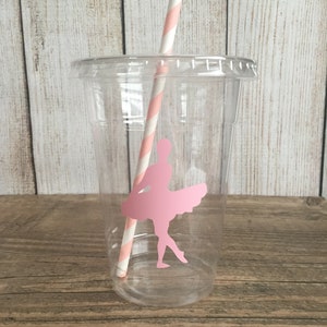 Ballerina Party Cups Ballerina Birthday Pink/Gold Ballerina Disposable Cups w/LidsStraws 16oz. Ballet Party Choose Qty, 24-50 pcs image 4