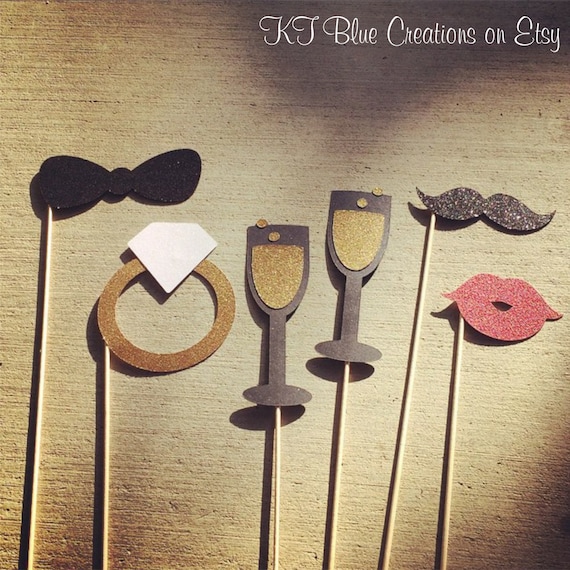 GLITTER Wedding Photo Props - set of 6 - Photo Booth Props, Engagement Party, Wedding, Bridal Shower, Bachelorette Party, Glitter Props Il_570xn