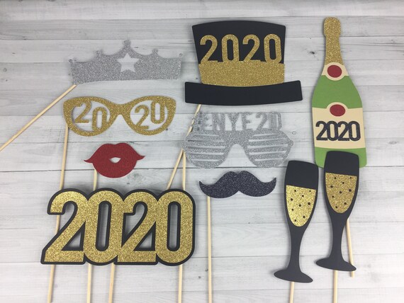 Glitter New Years Eve Photo Props - Set of 10 - NYE Props 2020 - Photo Props - Photobooth Props - NYE party - New Years Eve Props 2020 Il_570xn
