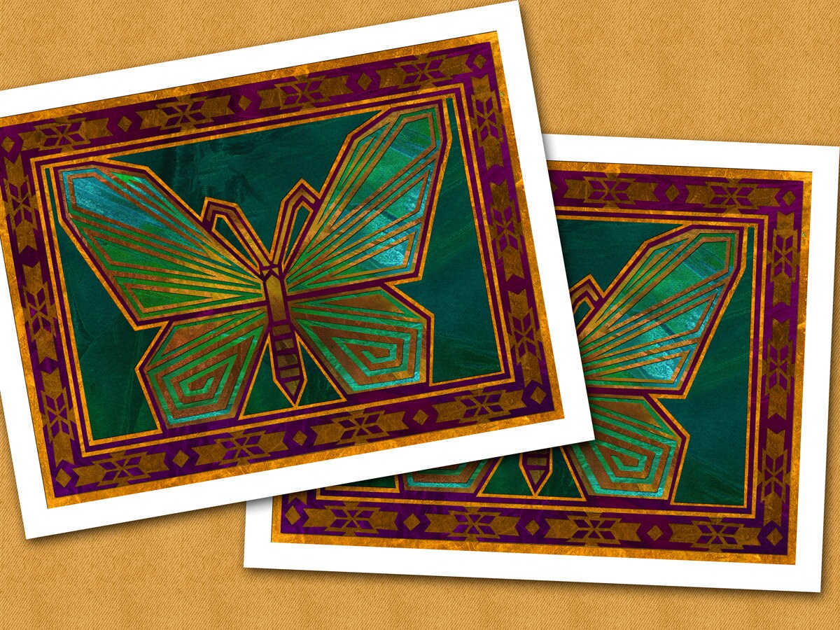 BUTTERFLY MOTIF - Set of 2 Blank Note Cards From the Southwest ...