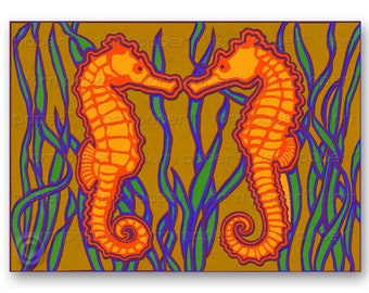 ROMANTIC SEAHORSES - 5x7 Card or Matted Print - 2 color options - Love - Wedding - Valentine - "The Wonders of Nature" Collection (CVAL019)