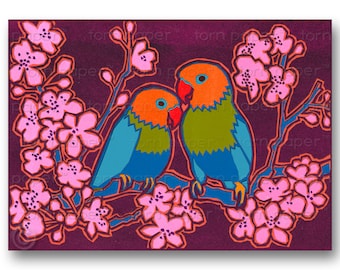 LOVE BIRDS - "The Wonders of Nature" Collection - Love - Wedding - Engagement - Anniversary - 5x7 Collage Art Card or Matted Print (CVAL022)