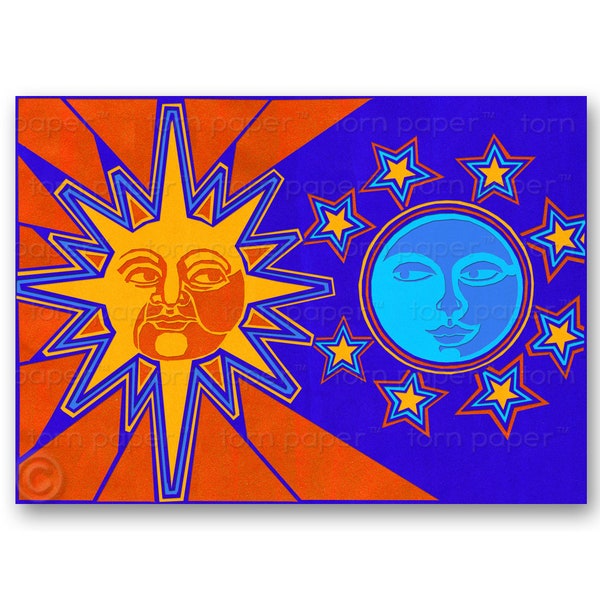 SUN & MOON - Astrology Card - Birthday - Love - Wedding - Engagement - Anniversary - Valentine - 5"x7"  Collage Art Card (CVAL2013024)