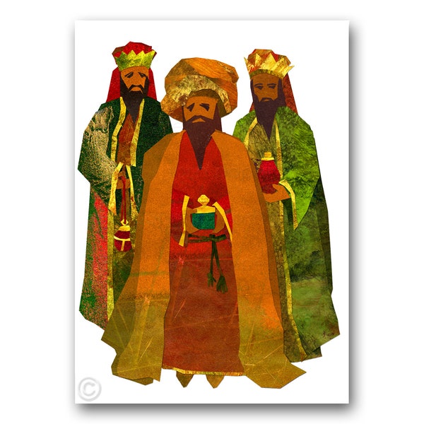 GIFTS of the MAGI - "We Three Kings" - Christian Christmas Card - Contemporary Holiday Greeting Card - Artwork by Linda Henry (CCHR2012015)