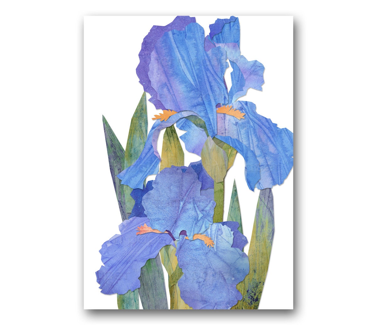 BLUE IRIS Spring Floral Card Original Design by Linda | Etsy