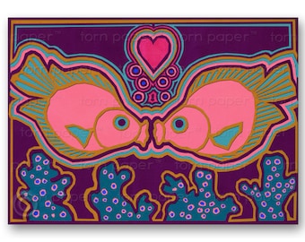 Wedding, Anniversary, Valentine Card or Print - KISSING FISH - 2 color choices - "The Wonders of Nature" Collection by Linda Henry (CVAL032)