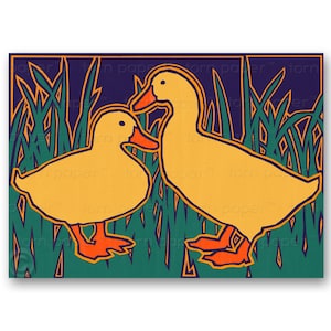 Old time Pair of DUCKS - "The Wonders of Nature" Collection - 5"x7" Collage Art Card - Easter - New Baby - Valentine - Wedding (CVAL2013034)