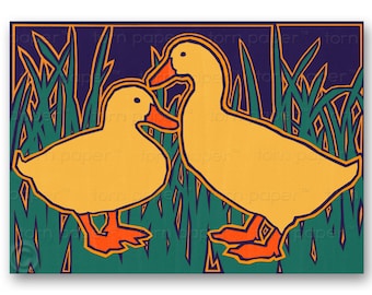 Adorable Pair of DUCKS - 5x7 CARD or Matted PRINT - "The Wonders of Nature" Collection - Easter - New Baby - Valentine - Wedding (CVAL034)