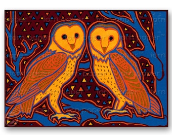 Pair of BARN OWLS - Greeting Card or Matted Print - "The Wonders of Nature" Collection - Love - Wedding - Engagement - Valentine (CVAL004)