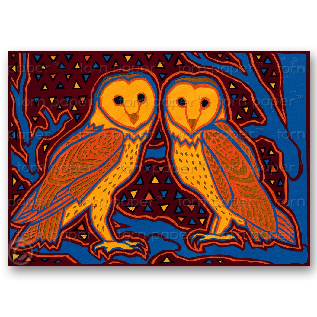 Pair of BARN OWLS - Greeting Card or Matted Print - "The Wonders of Nature" Collection - L