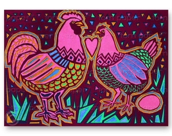 Love, Wedding, Anniversary, Easter, Valentine's Day - CARD or PRINT - Cute Pair of CHICKENS - "The Wonders of Nature" Collection (CVAL007)