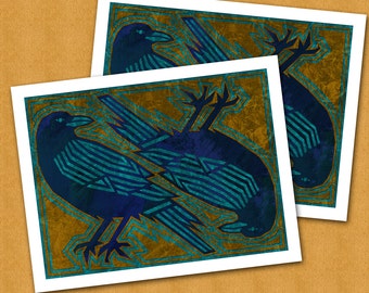 PAIR of RAVENS - Southwest Collection - Set of 2 Note Cards - Artwork by Linda Henry (SWNC025)