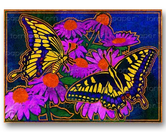 SWALLOWTAIL BUTTERFLIES - 5"x7" Collage Art Card or a matted Print - 2 sizes - "The Wonders of Nature" Collection by Linda Henry (CVAL048)