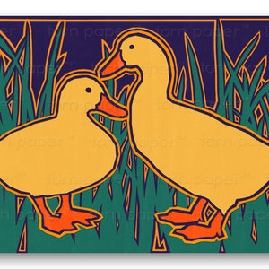 Old time Pair of DUCKS - "The Wonders of Nature" Collection - 5"x7" Collage Art Card - Easter - New Baby - Valentine - Wedding (CVAL2013034)