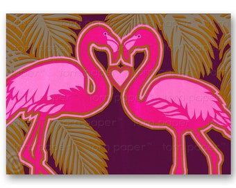 FLAMINGOS - Love - Wedding - Engagement - Anniversary - Valentine's Day - Greeting Card or Matted Print - Design by Linda Henry (CVAL014)