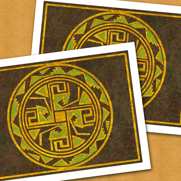 MEDICINE WHEEL- The 4 Directions- Set of 2 Note Cards - The Southwest Collection - Design by Linda Henry (SWNC022)