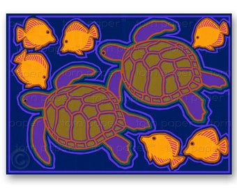 SEA TURTLES  - "The Wonders of Nature" Collection - Love - Wedding - Engagement - Valentine's Day Greeting Card or Print  (CVAL2013035)