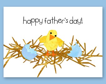 Father's Day Card - Cute Greeting Card of a Little Chick - New Father - 5"x7" Collage Art Card designed by Linda Henry (CFDAY01)