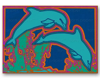 TWO DOLPHINS  - "The Wonders of Nature" Collection - Blank Inside - Love - Wedding  - Valentine's Day - 5"x7" Collage Art Card (CVAL2013044)