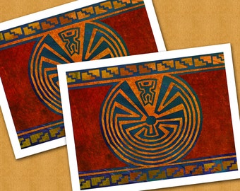Native American Symbol - MAN in the MAZE - Southwest Collection - Set of 2 Blank Note Cards - Designed by Linda Henry (SWNC021)