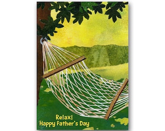 FATHER'S DAY CARD - Relax - Hammock 5"x7"  Collage Art Card - also available as a Print with a free Mat - Great Gift for Dad! (CFDAY019)
