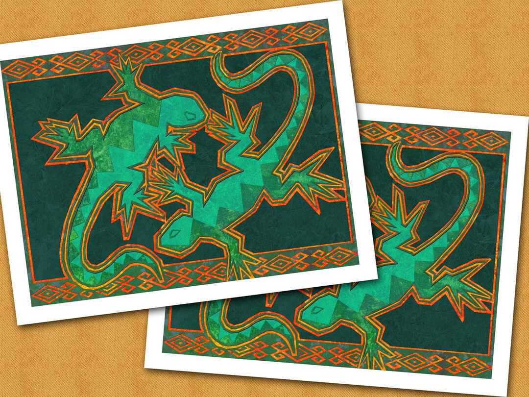 LIZARDS - Set of 2 Blank Note Cards - Select From 2 Color Options ...