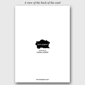 May include: A white card with the text "A view of the back of the card" at the top. The torn paper logo and "Artwork by LINDA HENRY" are centered. The website address www.tornpaperco.com is at the bottom.