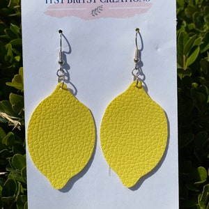 Fruit Earrings Teardrop Leaf Dangle Earrings Bright Colors Bold Earrings Handmade Faux Leather