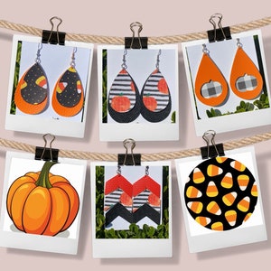 Halloween Earrings Teardrop Leaf Dangle Earrings Bright Colors Bold Earrings Handmade Faux Leather
