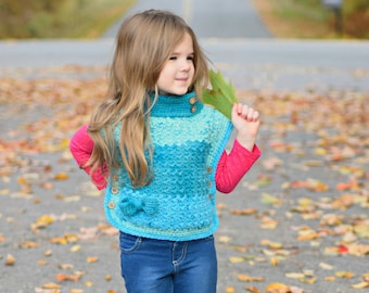 Crochet Poncho Pattern, Kineo Pullover CHILD, Winter, Fall, Snow, Cold, Sweater, Jacket, Poncho, Child, Crochet, blue