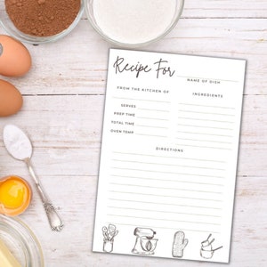 Printable Recipe Cards, Baking Themed Recipe Cards, Vertical Recipe Cards in Multiple Sizes, DIY Recipe Cards for Gifting, Instant Download