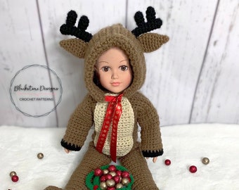 Crochet Reindeer Pattern, Reindeer Costume for Dolls, Crochet Doll Clothes Pattern