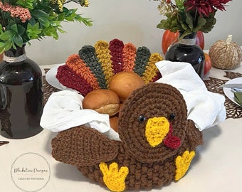 Crochet Pattern: Turkey Bread Basket Crochet Basket Pattern, Crochet Pattern for Thanksgiving