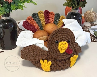 Crochet Pattern: Turkey Bread Basket, Crochet Basket Pattern, Crochet Pattern for Thanksgiving