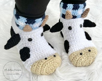 Crochet Slippers Pattern for Cow Slippers ADULT size, Crochet Cow Patterns, Adult Slippers Crochet Pattern