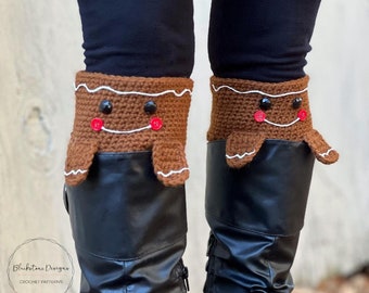 Crochet Boot Cuffs Pattern, Peeping Gingerbread Boot Cuffs, Crochet Gingerbread Man, Gingerbread Man Boot Cuffs, Gingerbread Boot Toppers