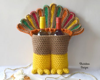 Crochet Pattern: Turkey Legs Gift Basket, Crochet Basket Pattern, Crochet Turkey, Turkey Basket, Thanksgiving Hostess Gift, Crochet Basket