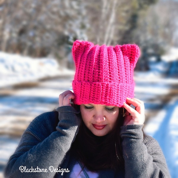 Crochet Hat Pattern, Kitty Cat Hat, Crochet Beanie, Crochet Toque, Crochet Cat Pattern, Crochet Cat Hat Pattern