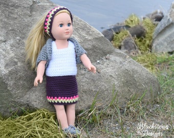 Crochet Skirt Pattern, Tulip Skirt Set, Spring, Flowers, Garden, Dress, Sleeveless, Easter, 18" Doll, Doll Clothes, crochet, dress up