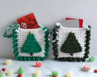 Crochet Pattern: Christmas Tree Treat Bags, Crochet Bag Pattern, Crochet Treat Bag, Classroom Gift, Teacher's Gift, Gift Card