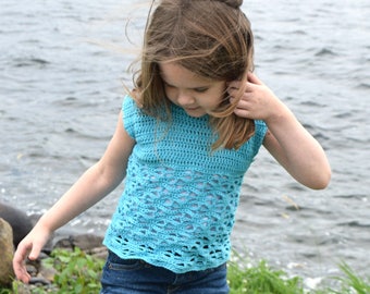 Crochet Pattern: Coastal Waves Top CHILD, Crochet Top Pattern, Spring, Summer, Fall, Crochet Fashion, White, Lacy, Lightweight, Cotton