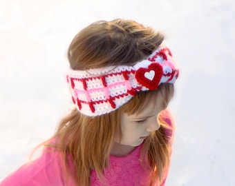 Crochet Earwarmer Pattern, Sweetheart Headwrap, Crochet Valentine, Crochet Hearts, Crochet Headwrap, Crochet Headband