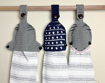 Crochet Towel Hanger Pattern, Shark Towel Hangers, Crochet Shark Pattern, Great White Shark Crochet, Shark Towel Topper, Whale Shark Pattern