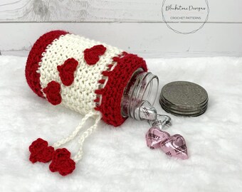 Crochet Mason Jar Cozy Pattern, Wrapped in Love Jar Cozy, Mason Jar Cozies, Crochet Candle Cozy, Crochet Home Decor, Valentine Decoration