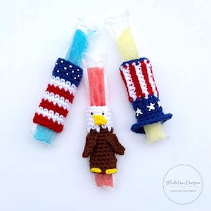 Crochet Popsicle Holder Pattern, Americana Ice Pop Holders, Popsicle Sleeve, Popsicle Cozy, Freeze Pop Holder Crochet Pattern