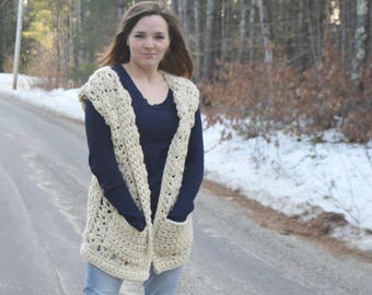Crochet Pattern: Chunky Lace Vest ADULT, Crochet Vest Pattern, Winter, Fall, Spring, Cold, Pullover, Cardigan, Options, Thick, Super Bulky