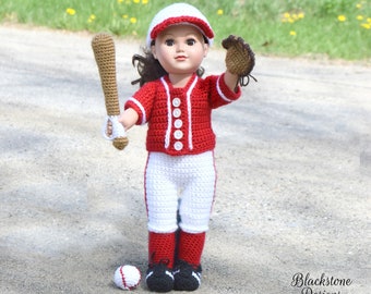 Crochet Doll Clothes Pattern, Baseball Softball Uniform for 18 inch dolls, crochet, crochet baseball uniform, crochet softball uniform