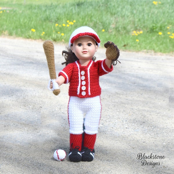 Crochet Doll Clothes Pattern, Baseball Softball Uniform for 18 inch dolls, crochet, crochet baseball uniform, crochet softball uniform