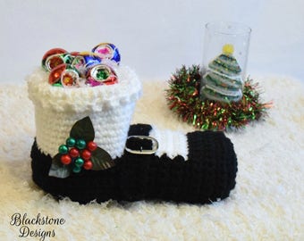 Crochet Basket Pattern, Mrs. Claus Shoe Basket, Gift, Christmas, Basket, Decor, Candy, Yule, Candy, Stocking