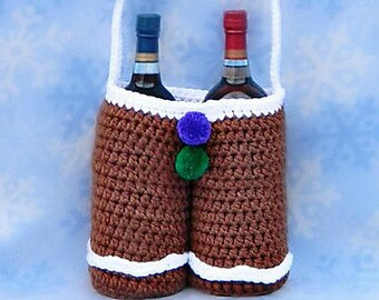 Crochet Basket Pattern, Gingerbread Man Gift Basket, Christmas, Tote, Wine, Holiday Party, Hostess, Hot Cocoa, Christmas Eve, Coffee